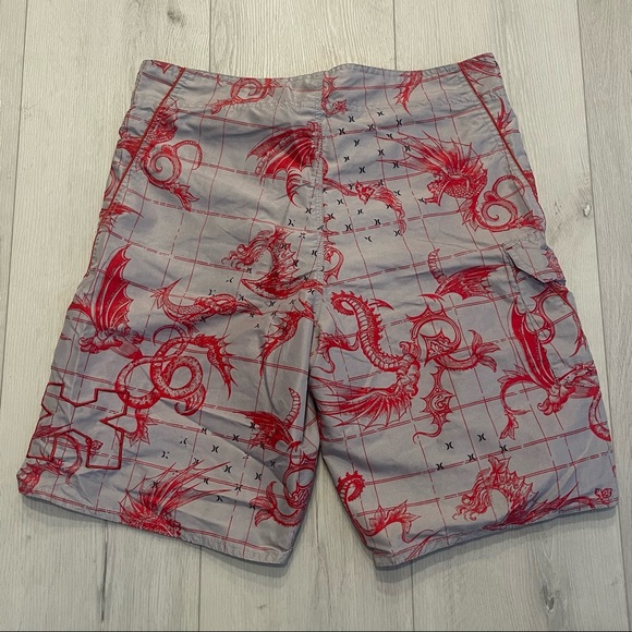 X-Plood Surfing Men’s Gray and Red Dragon Lined Boardshorts Swim Shorts Size 36 - Picture 10 of 12